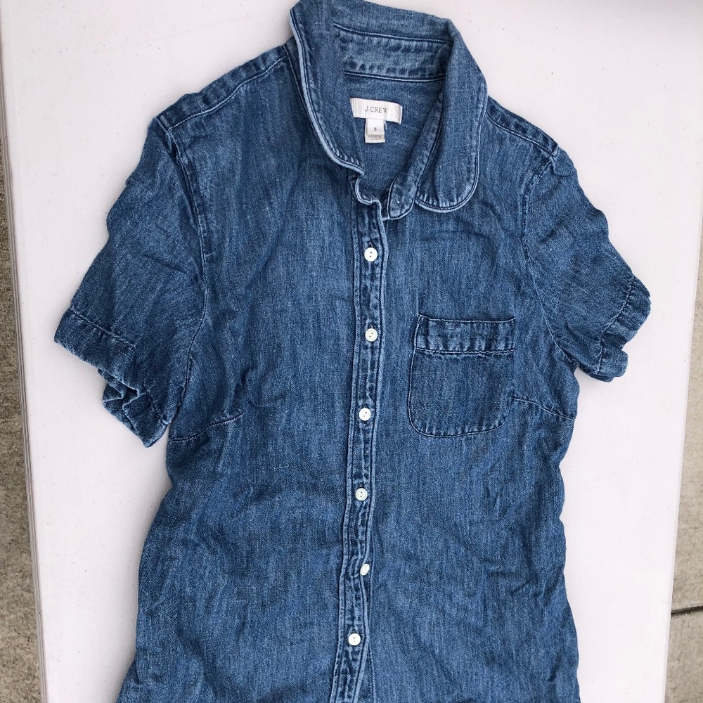 J. Crew short sleeve denim button down shirt size 0